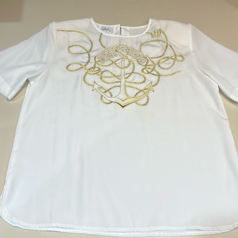 Vintage white nautical them blouse Small
